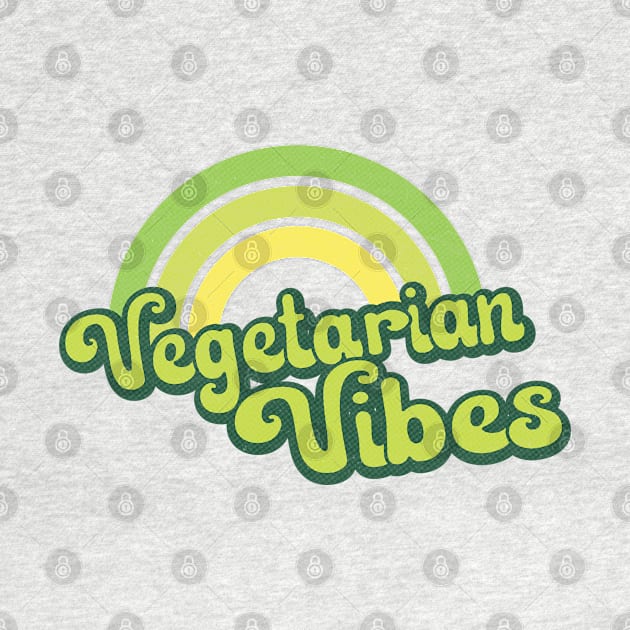 Vegan Vibes Retro Rainbow Green by Jitterfly